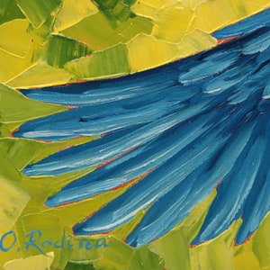 Blue Jay Bird Painting Original Blue Jay Flight Art Blue Jay Flying Bird Oil Painting image 5