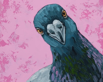 Pigeon Oil Painting - Small Bird Painting - Bird Watcher Gift