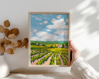 Vineyard Oil Painting Original - Impasto Tuscany Landscape Art (6x8") Italian Countryside