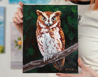 Peinture à l'huile originale de hibou 8 x 10"