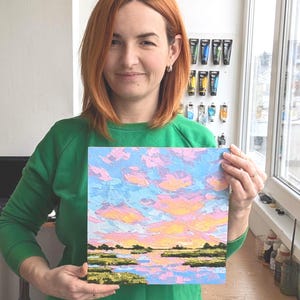 Sunset over Salt Marsh Painting Original Low Country Landscape Oil Painting Sunset on the Marsh Wall Art Palette Knife Art Nature Wall Art