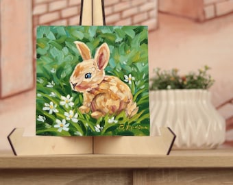 Original Bunny Oil Painting - 6x6" Brown Rabbit Art