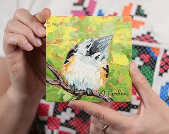 Tufted Titmouse Painting Original Small Oil Painting of Bird Wall Art