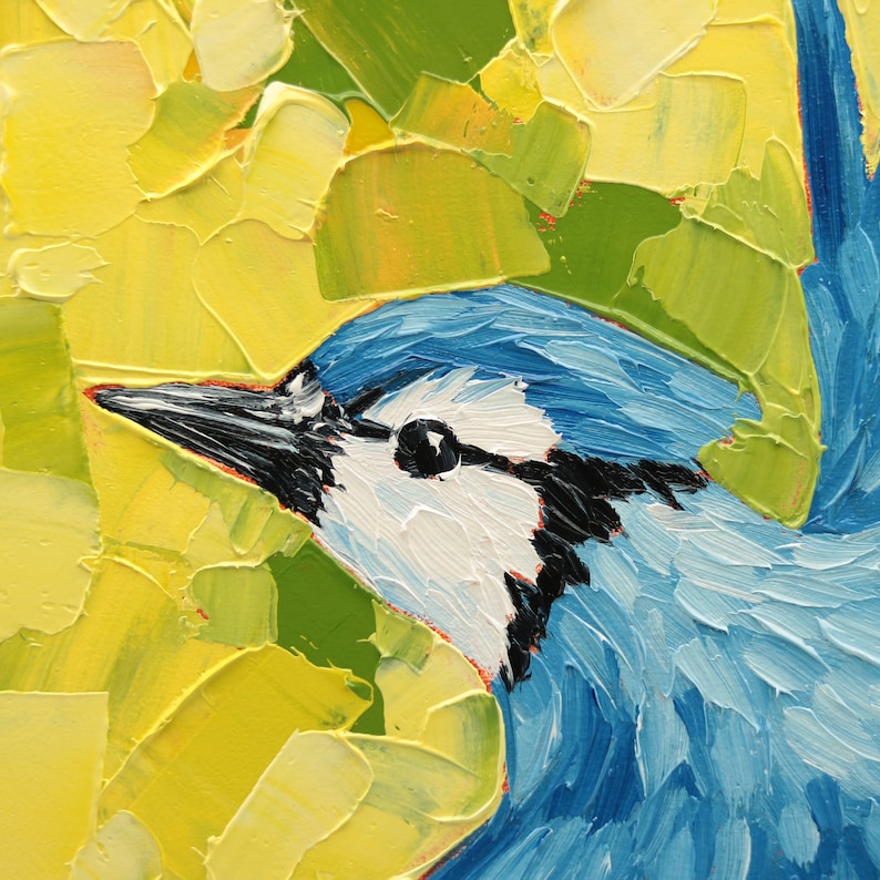 Blue Jay Bird Painting Original Blue Jay Flight Art Blue Jay Flying Bird Oil Painting image 3