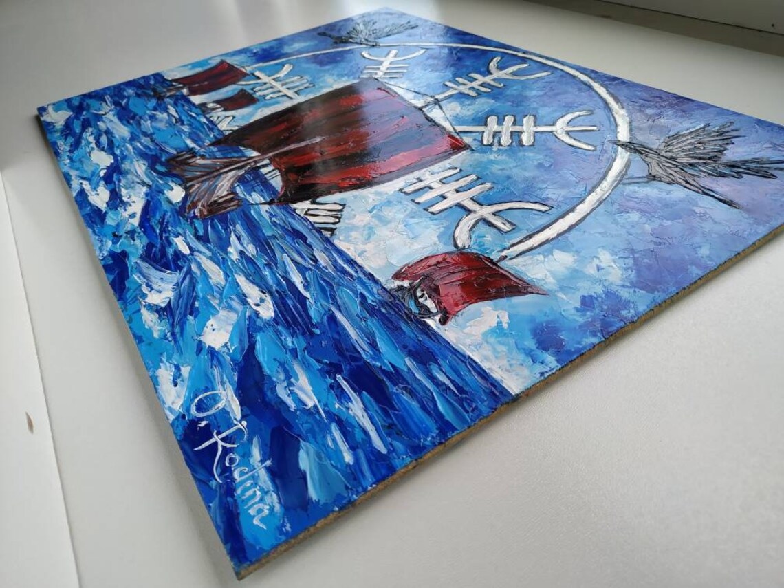 Viking Painting Viking Longship Oil Painting Aegishjalmur the Etsy