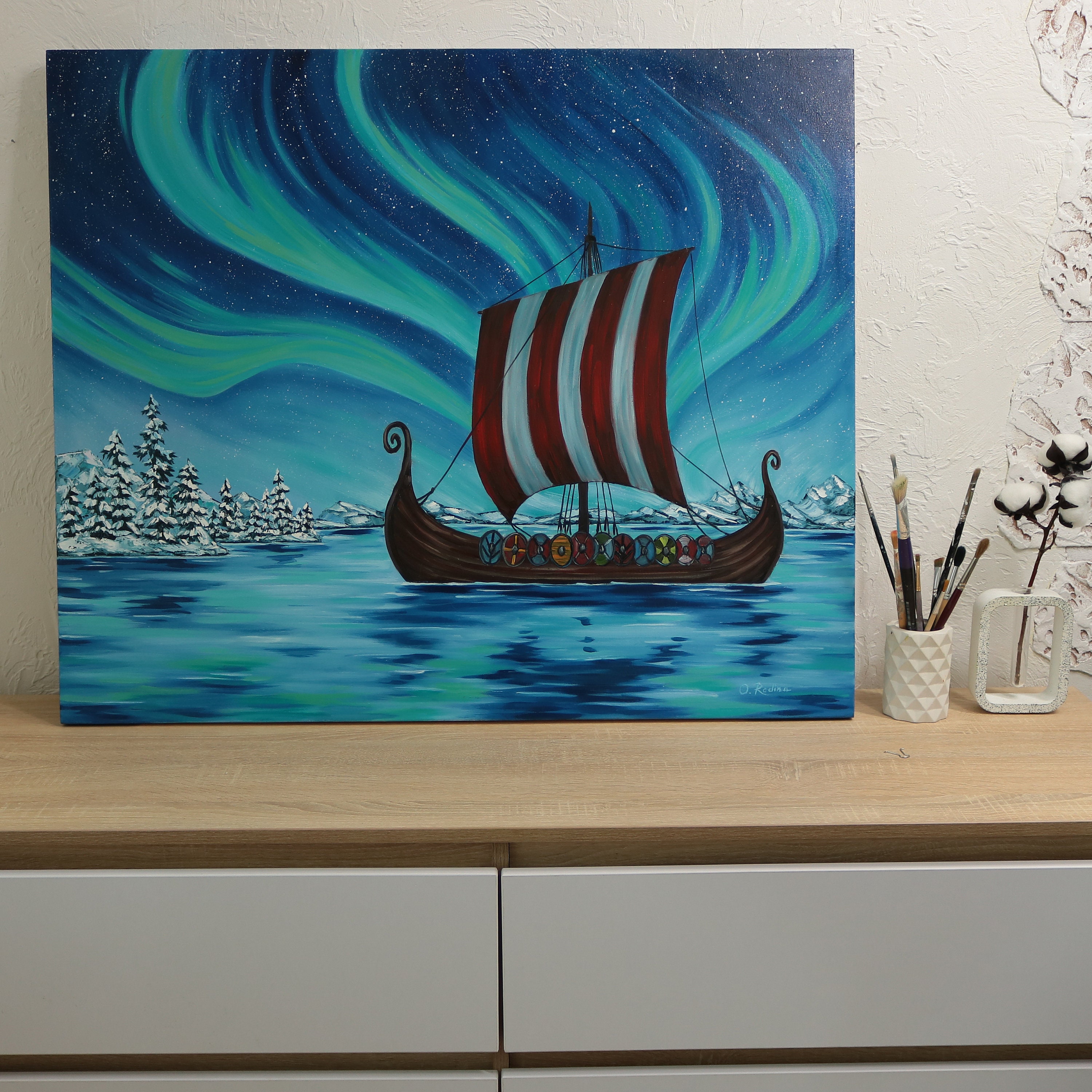 Viking Ship Painting on Canvas Original 30x36 Viking Longship