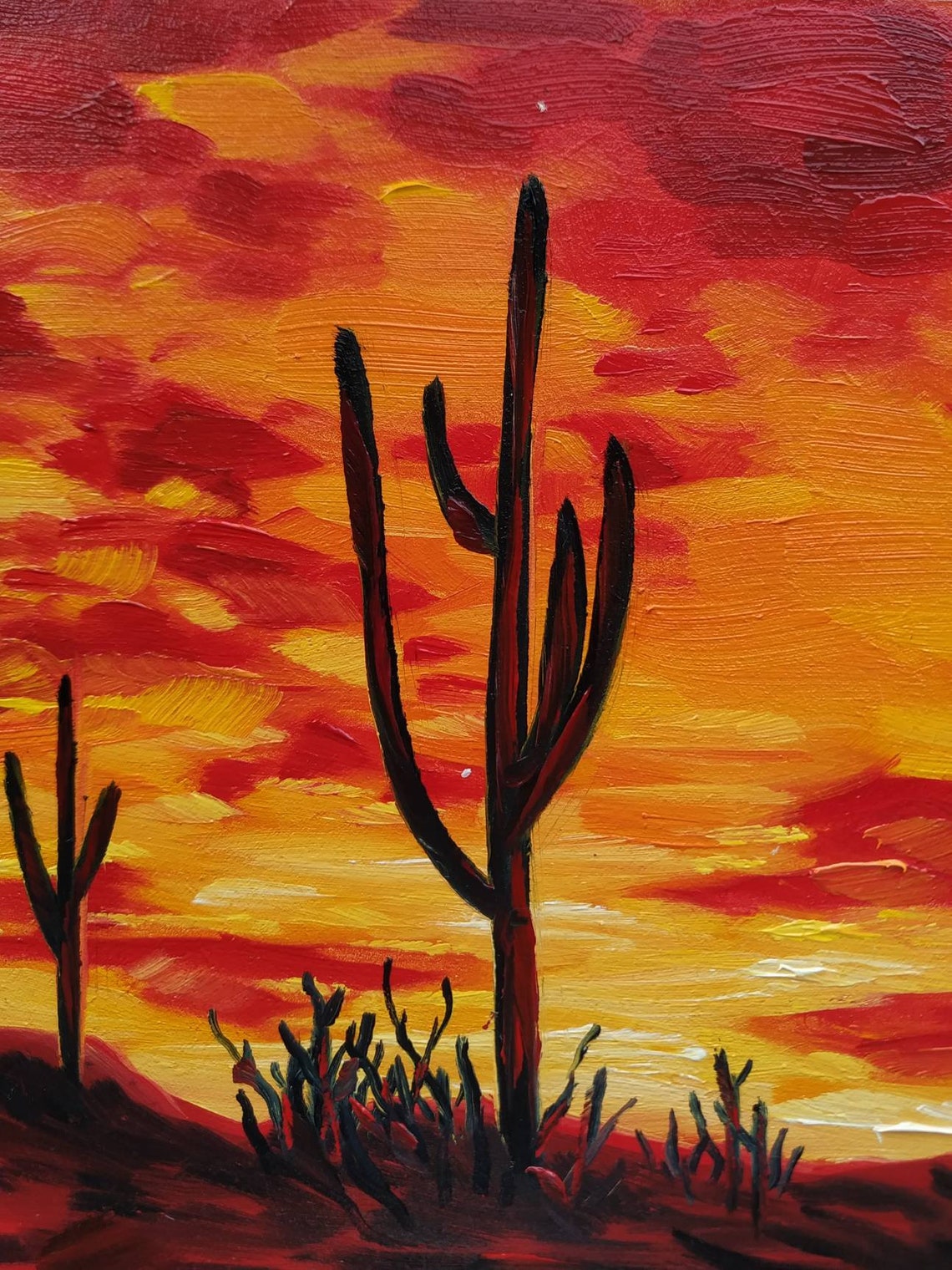 fire-sunset-desert-painting-sunset-oil-painting-saguaro-cactus-etsy