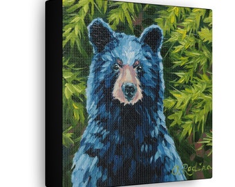 Black Bear Art Print on Canvas - Oil Painting Print - Animal Print -  Living Room Art