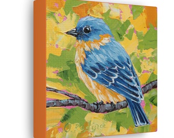 Eastern Bluebird Art Print on Canvas - Bird Oil Painting Print - Bird Fine Art Print - Bluebird Wall Art