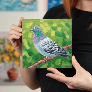Pigeon Art Original - City Bird Oil Painting - Dove Painting - Gift Home Decore - Fine Art