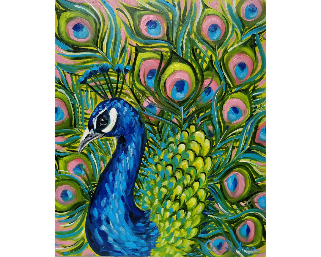 Peacock Original Oil Painting on Canvas Peacock Painting Peacock Original Oil Painting on Canvas Peacock Painting