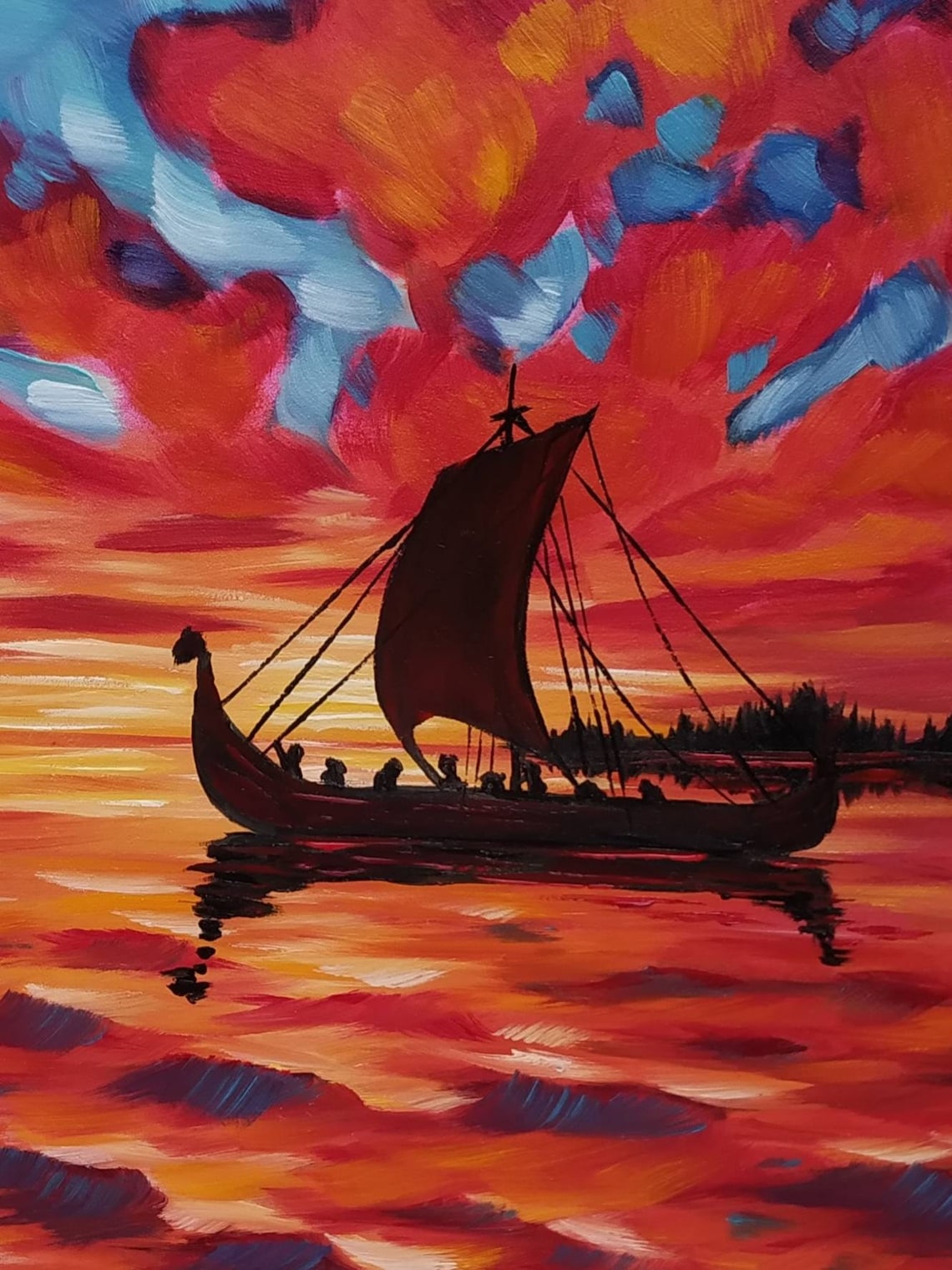 10x10 Viking longship painting viking ship oil painting Etsy