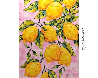 Lemon Oil Painting Original: Impasto Citrus Kitchen Decor