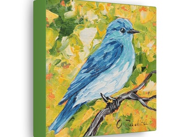 Mountain Bluebird Print on Canvas - Bird Oil Painting Print