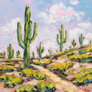 Sonoran Desert Oil Painting Saguaro Cactus Wall Art Southwest Landscape Painting Original Nature Palette Knife Painting Western Decor Gift