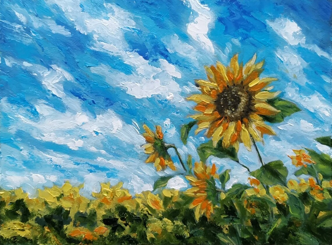 Small Sunflower field painting Sunflowers oil painting Etsy