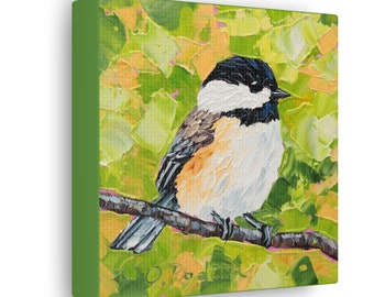 Chickadee Bird Art Print on Canvas - Bird Oil Painting Print - Bird Wall Art - Housewarming Gift  - Fine Art Print - Home Decor