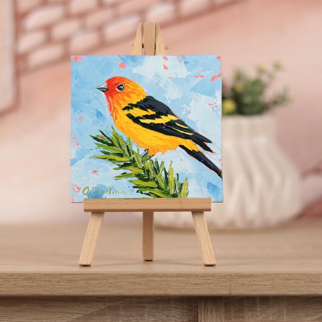 Original Oil Painting: Western Tanager Bird Art - 4x4" Tiny Artwork - Etsy