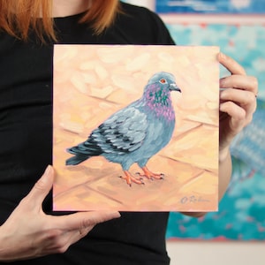 Original Fine Art - Pigeon Art Bird Oil Painting - City Pigeon Wall Art - Signed Painting