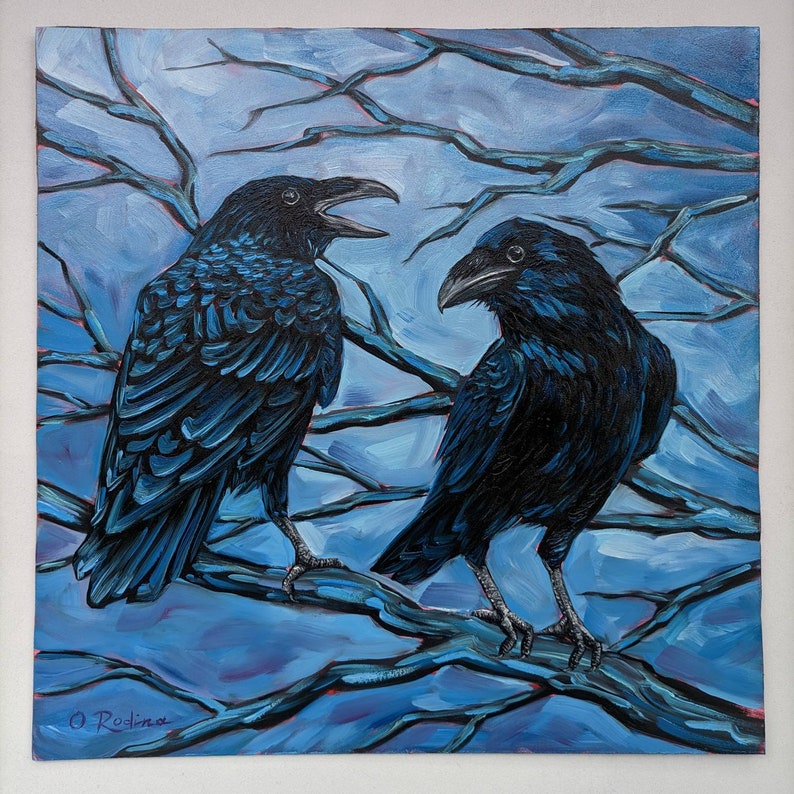 Raven Oil Painting Original On Canvas Two Ravens Art Work Etsy Il 794xN.3874263451 Mytu