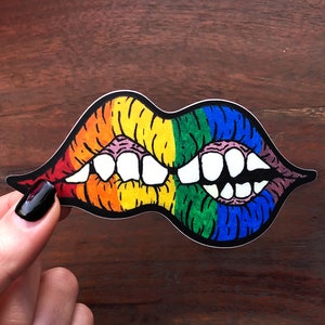NO HOMO Lips: queer lesbian gay bi LGBTQA+ rainbow pride feminist vinyl sticker