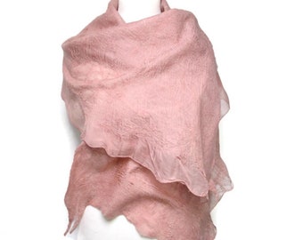 Felted scarf, merinos wool silk nuno hand felt shawl