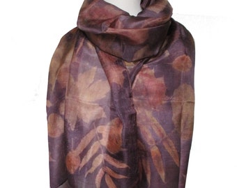 Summer Lilac  Ecoprint Silk Scarf,  Natural Dyed Botanical Print