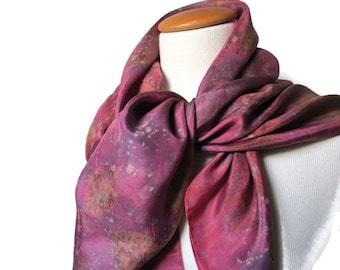 Pañuelo para la cabeza de seda color rosa empolvado, estampado ecológico con hojas, bandana única estampada a mano