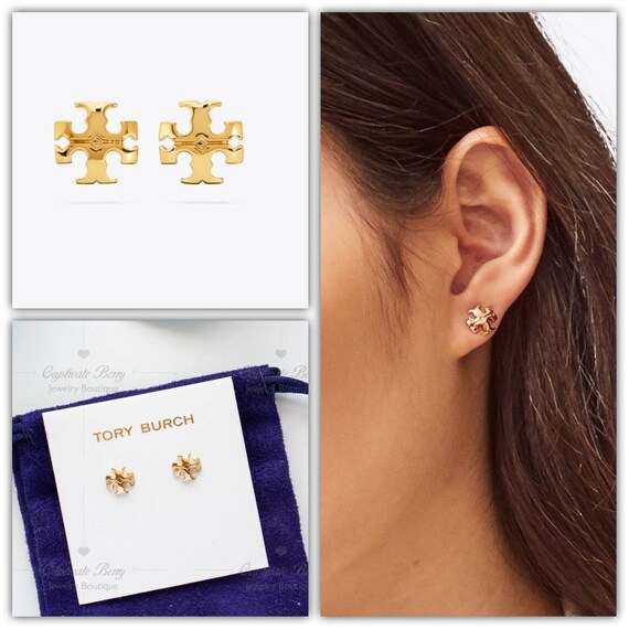 Tory Burch Kira Logo Small Stud Earring Gold NWT Authentic - Etsy New  Zealand