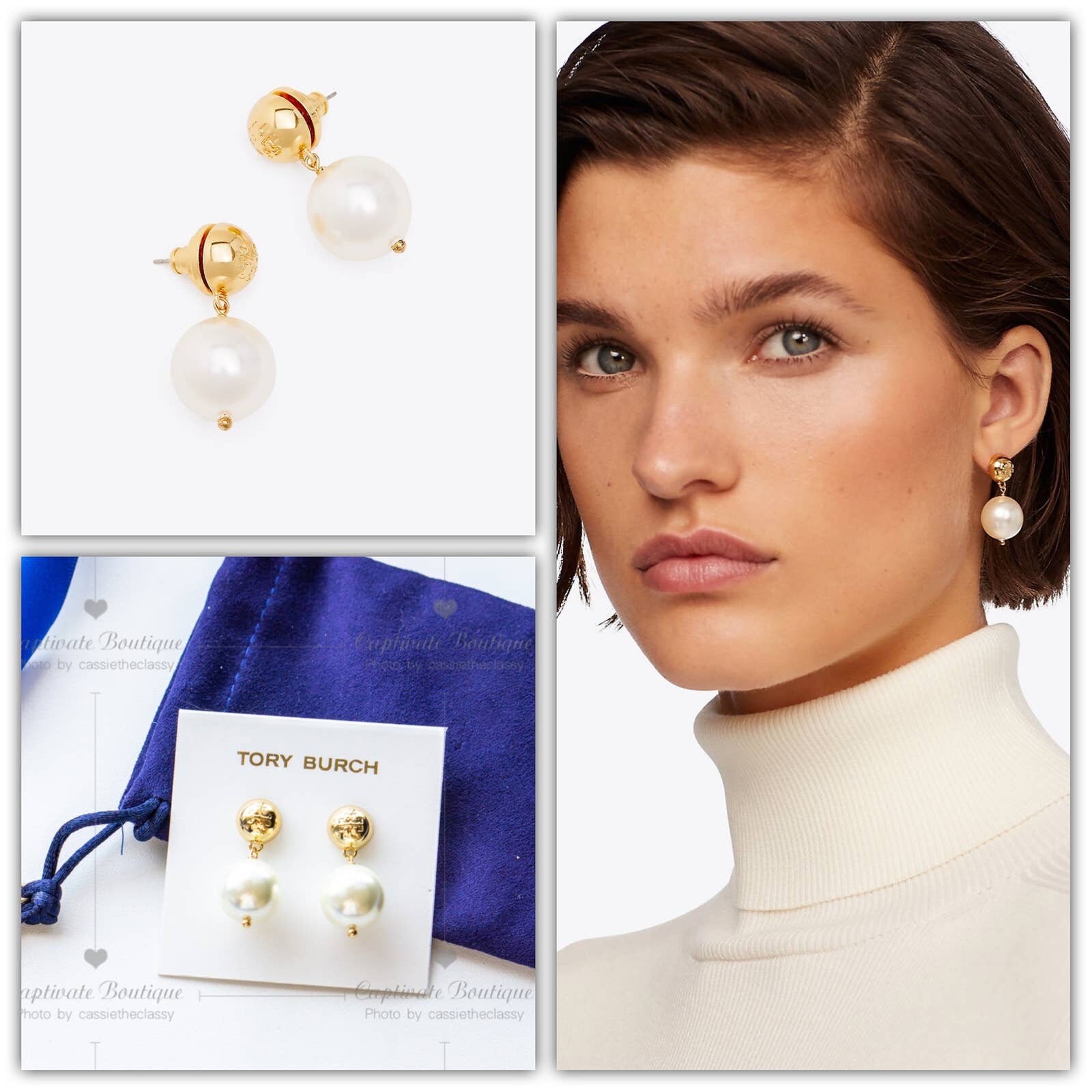 Tory Burch Crystal Pearl Drop Earring Gold NWT Authentic - Etsy Denmark