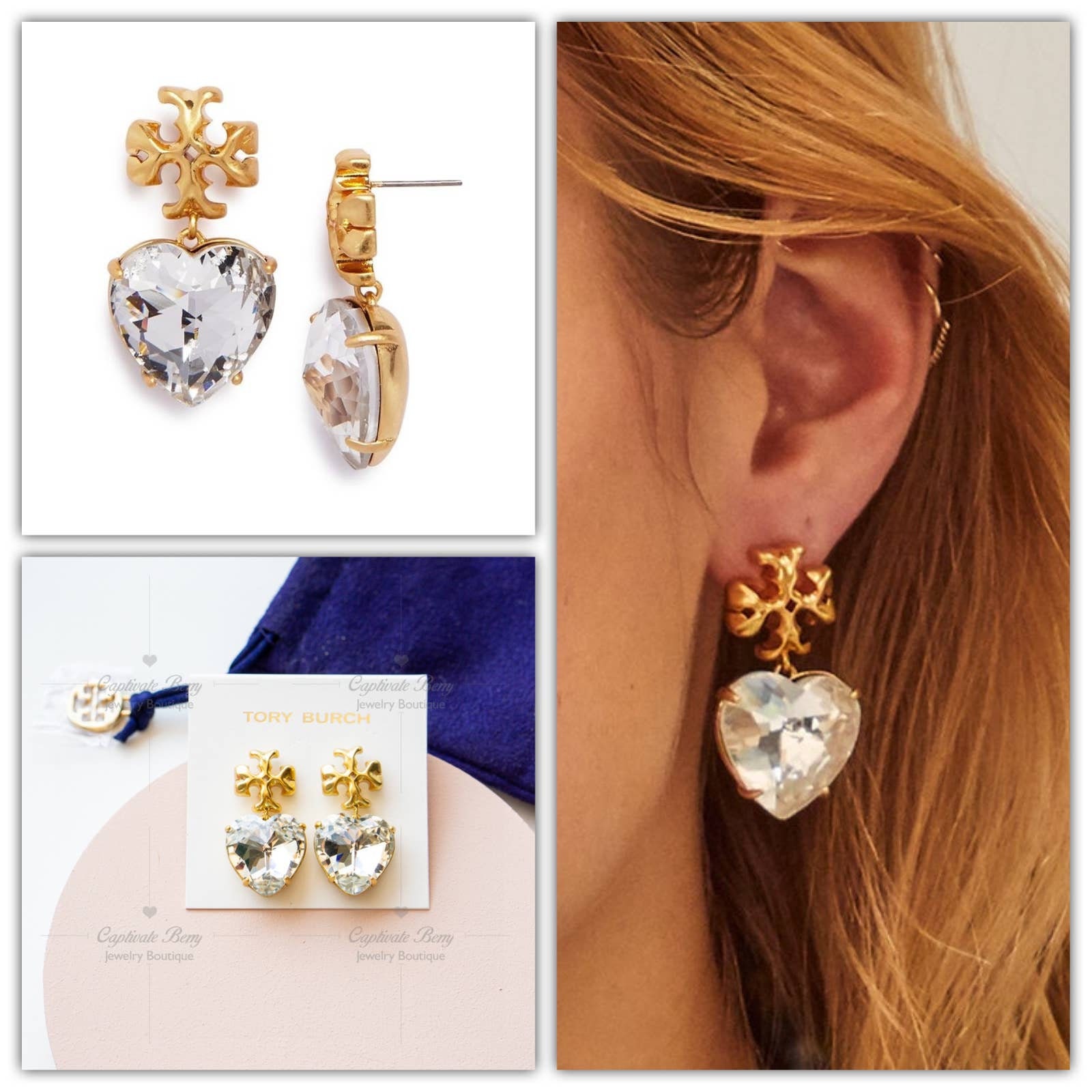 Tory Burch Carved Kira Heart Earrings Crystal - Etsy Israel Tory Burch Carved Kira Heart Earrings Crystal - Etsy Israel