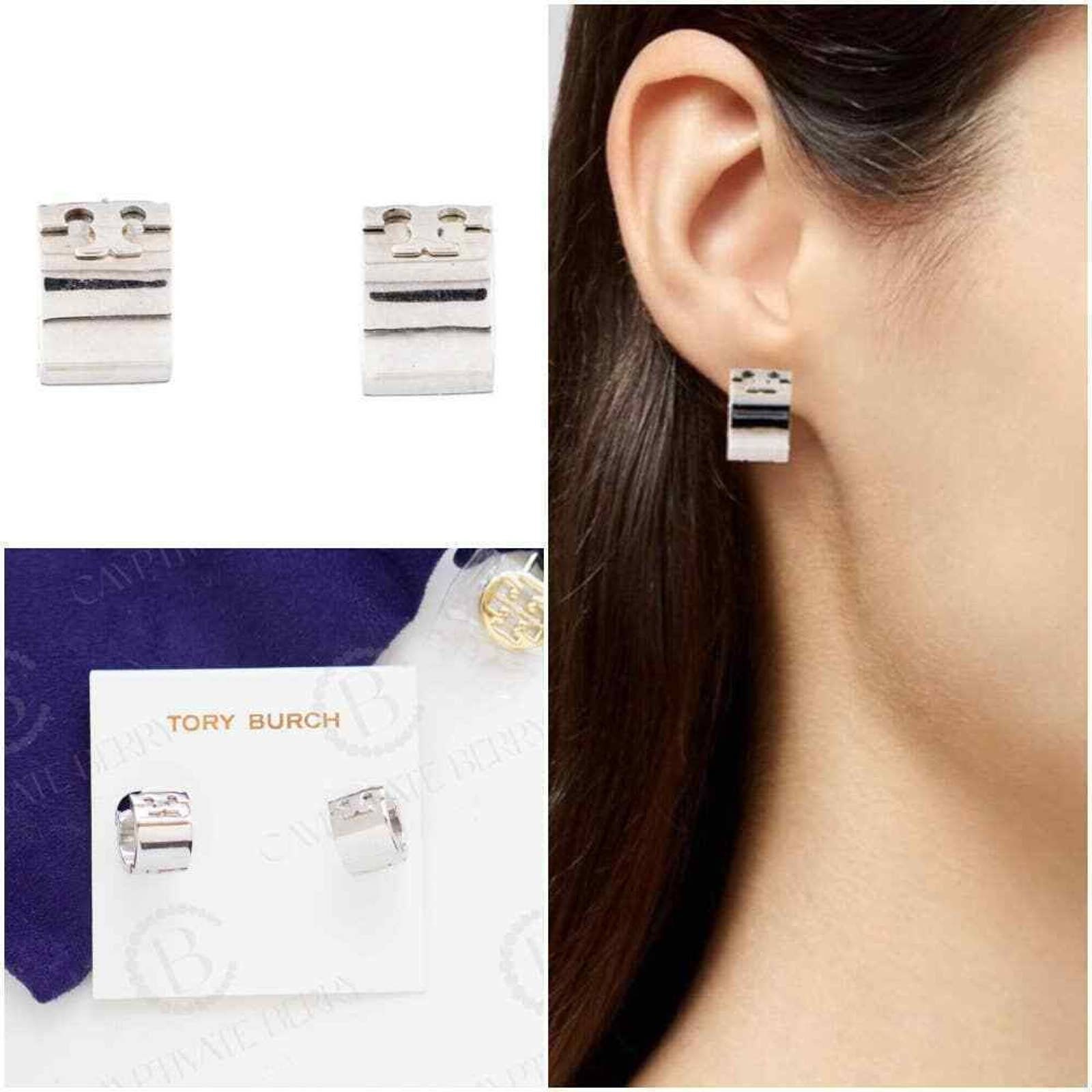 Tory Burch T-logo Huggie Hoop Earrings Silver NWT Gifts - Etsy