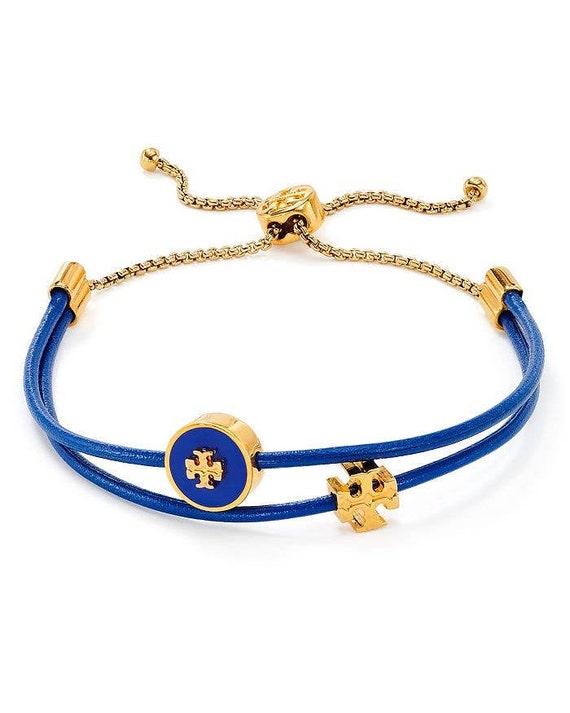 Tory Burch Kira Enameled Leather Slider Bracelet Blue NWT - Etsy