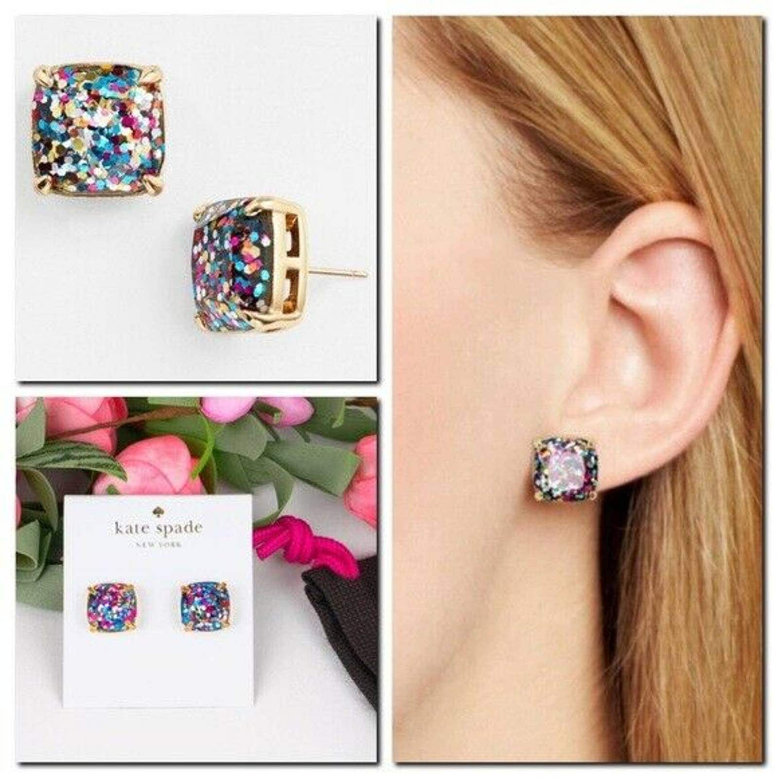 Kate Spade New York Glitter Square Stud Earrings Multicolor - Etsy
