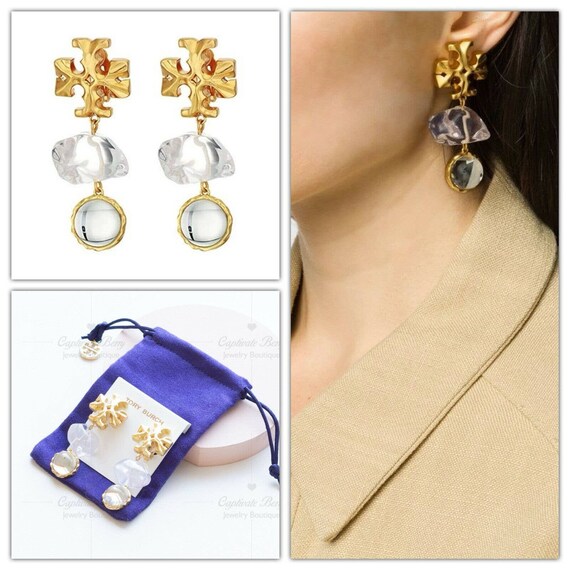 Tory Burch Roxanne Double-drop Earring in Clear NWT Authentic - Etsy Israel Tory Burch Roxanne Double-drop Earring in Clear NWT Authentic - Etsy Israel