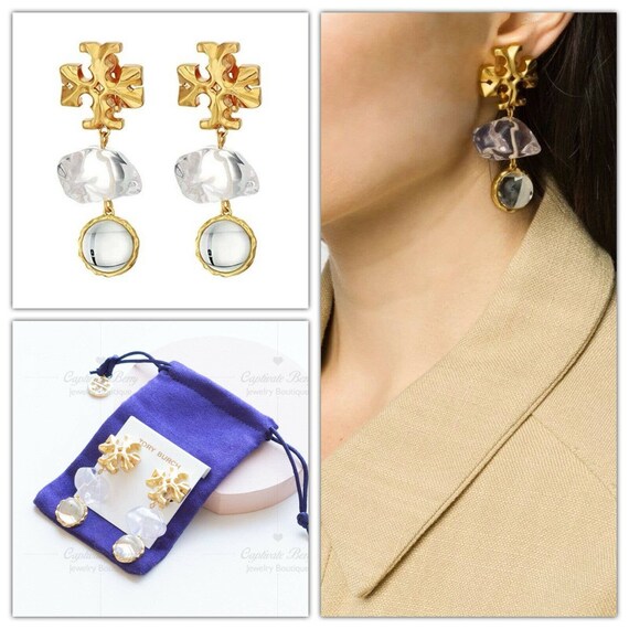 Tory Burch Roxanne Double-drop Earring in Clear NWT Authentic - Etsy Finland