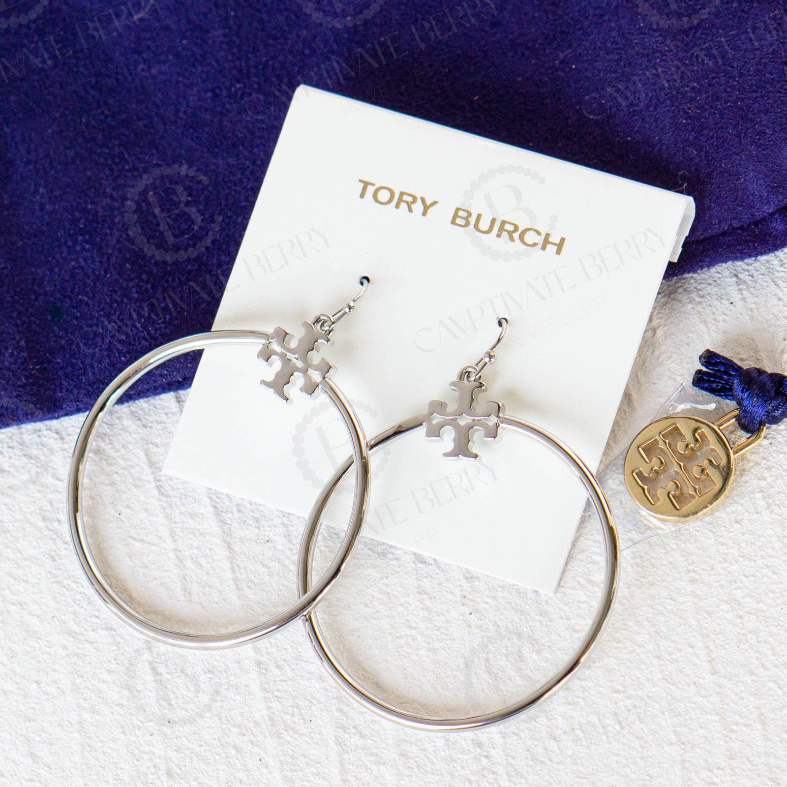 Tory Burch Stacked-t Logo Hoop Earrings Silver NWT Gifts - Etsy New Zealand