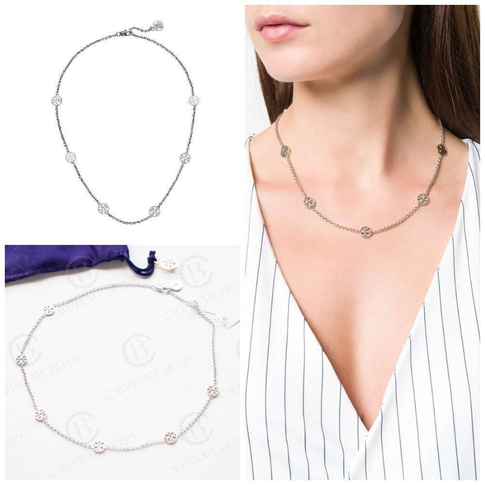 Tory Burch Miller Delicate Logo Necklace Silver NWT - Etsy Tory Burch Miller Delicate Logo Necklace Silver NWT - Etsy