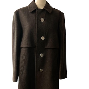 Men&#39;s smart vintage 90s winter coat | long coat in brown loden wool | Size EU 48