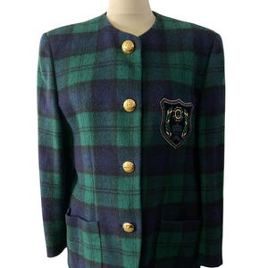 Women&#39;s Vintage 80&#39;s Plaid Wool Blazer by I.1981 | made in Italy | Size EU 42