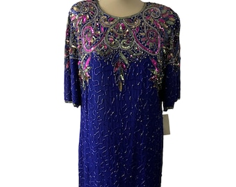 Women's Vintage fancy dress for special occasions |  beaded embellishment on silk | Size S/M