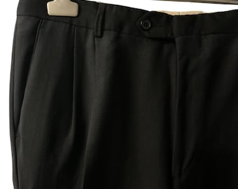 Timeless Vintage Men's Pleated black wool Dress Trousers | Made in Italy | Size EU 54