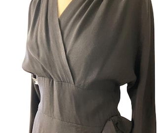 Abito vintage anni '40 da donna / vestitino nero in crêpe de chine / taglia S