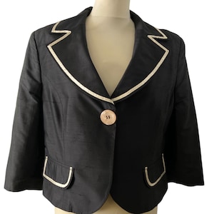 Women&#39;s 80s Vintage black Silk Blazer for Women | made in Italy | Size EU 44