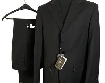 Men's Vintage suit by Reportage R.G.A. | Basic black wool suit, never worn | Size EU 50