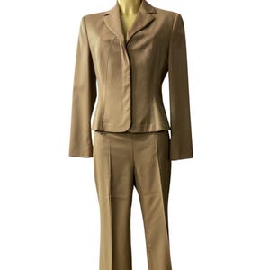 Vintage 90&#39;s Women&#39;s Pant Suit by Mura | Tan hued wool suit | Size EU 40-42