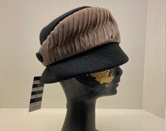 Vintage Black straw Pillbox Hat with Chiffon Trim | Retro 60s Ladies Hat for Movie Costume Looks