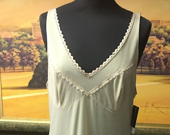 70s Lace Trimmed full Slip in Beige | Vintage Women&#39;s Undergarment | Retro Gift for Her | Size L