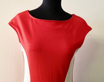 Women's Vintage 70's Sleeveless Summer Dress | Red and White Day Dress | Size Medium