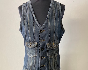 salopette en jean vintage des années 90 pour femme | Une pièce élégante avec décolleté en V | Taille S/M